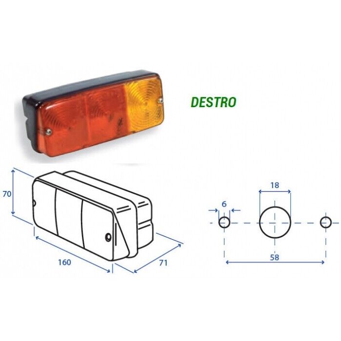 FANALE POSTERIORE rettangolare lungo DESTRO