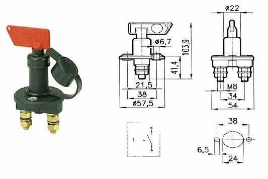 35669 INTERRUTTORE STACCABATTERIE 100A C/LEVA ESTRAIBILE E PROTEZIONE