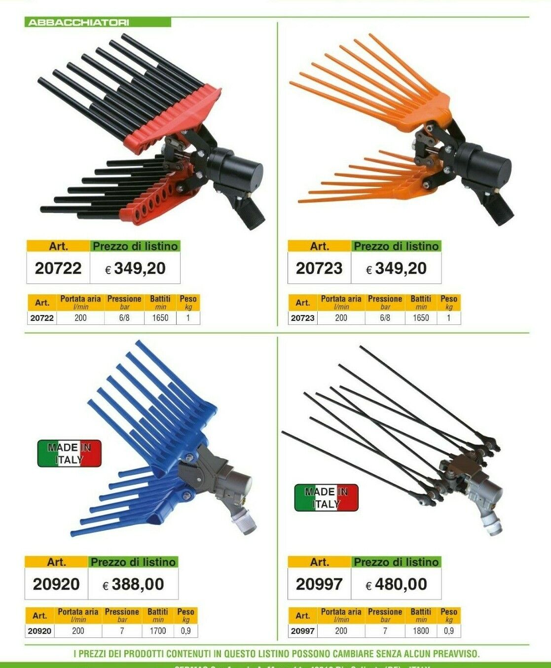 OFFERTA ATTREZZATURE RACCOLTA OLIVE ABBACCHIATORI/ASTE/MOTOCOMPRESSORI