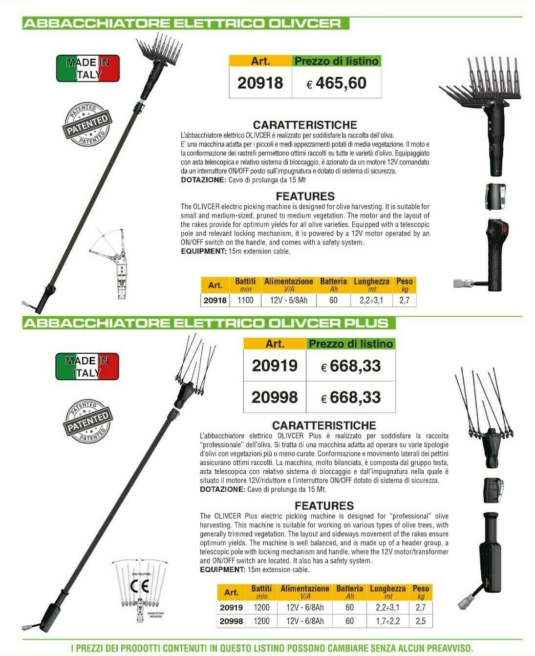 OFFERTA ATTREZZATURE RACCOLTA OLIVE ABBACCHIATORI/ASTE/MOTOCOMPRESSORI