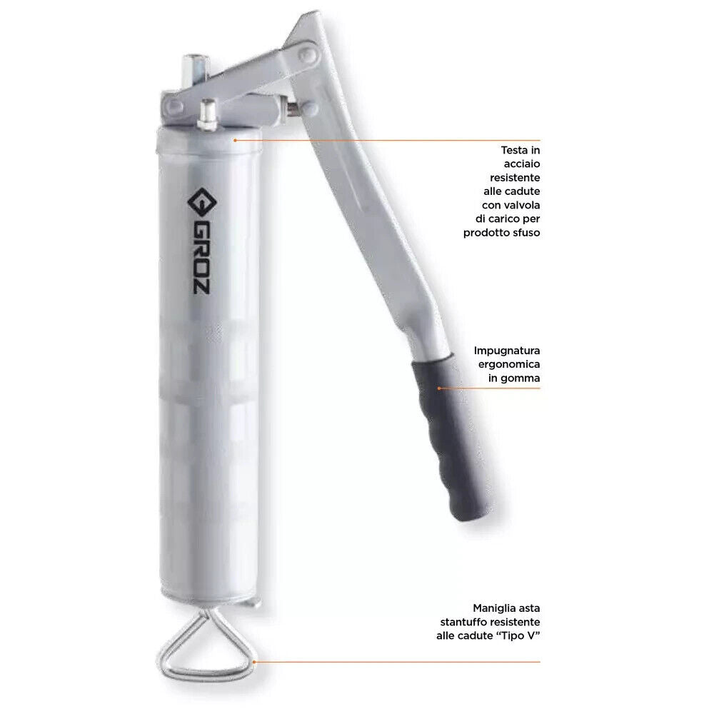 INGRASSATORE PISTOLA POMPA GRASSO MANUALE A LEVA STANDARD 400gr 500CC GROZ