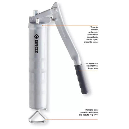 INGRASSATORE PISTOLA POMPA GRASSO MANUALE A LEVA STANDARD 400gr 500CC GROZ