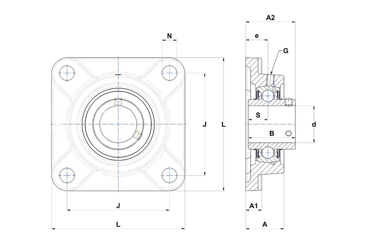 Supporto in ghisa a flangia quadra autoallineante UCF 208 cuscinetto 40 mm LDI