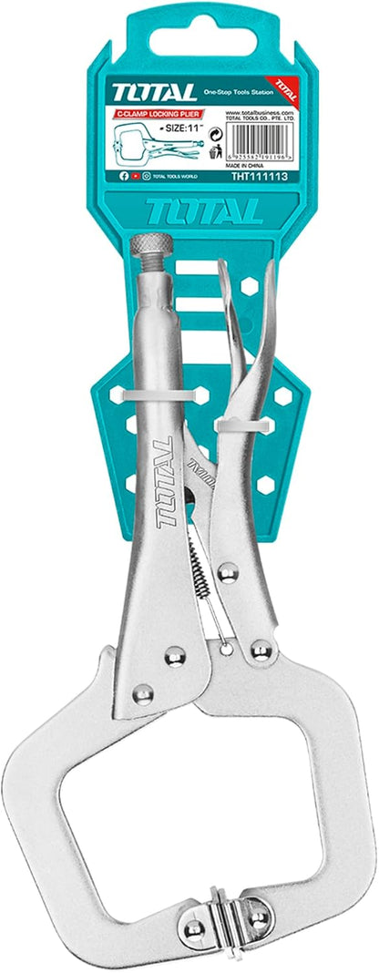 TOTAL - Morsetto a pressione | Morsetto a C da 11" | Ganascia con dado per regolare l'apertura | Ideale per trattenere pezzi da tagliare o saldare | Acciaio al carbonio argentato