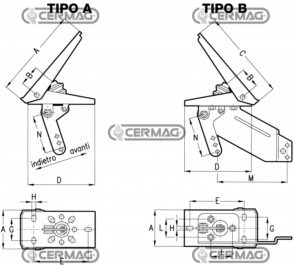 61713 PEDALI FRENO, FRIZIONE, ACCELERATORE pedale in lamiera tranciata