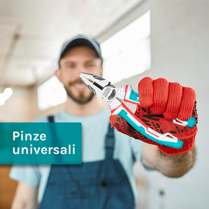 TOTAL - Pinza Universale Rinforzata | Massima Resistenza e Robustezza | Cromo Vanadio | Manico ergonomico in Fibra | Fissaggio per Protezione Anticaduta | Lunghezza: 180 mm