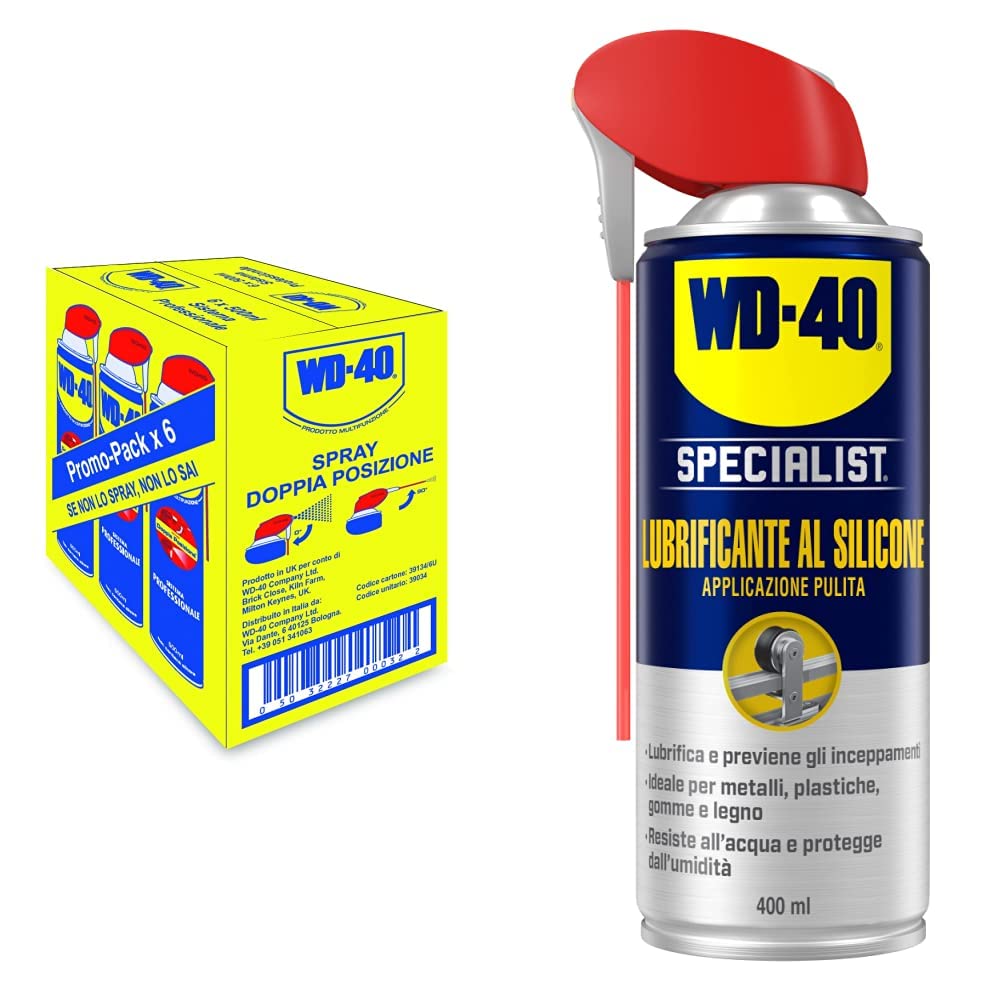 WD-40 - Prodotto Multifunzione - Lubrificante Spray Doppia Posizione - Elimina i cigolii, sblocca, idrorepellente, previene la ruggine - Per tutti i metalli, plastica, gomma - Senza silicone - 6x500ml