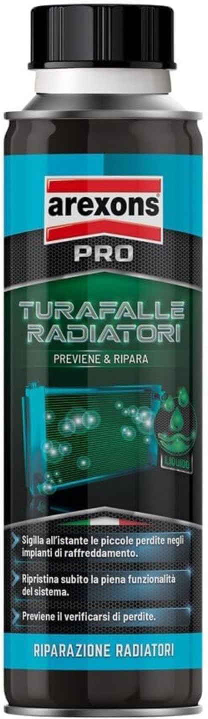 AREXONS TURAFALLE LIQUIDO PER RADIATORI 300 ml, Turafalle radiatore auto sigilla perdite radiatore, turafalle per radiatori, azione preventiva, Glitech anti corrosione, Monodose, facile da usare