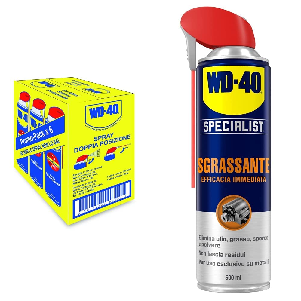 WD-40 - Prodotto Multifunzione - Lubrificante Spray Doppia Posizione - Elimina i cigolii, sblocca, idrorepellente, previene la ruggine - Per tutti i metalli, plastica, gomma - Senza silicone - 6x500ml