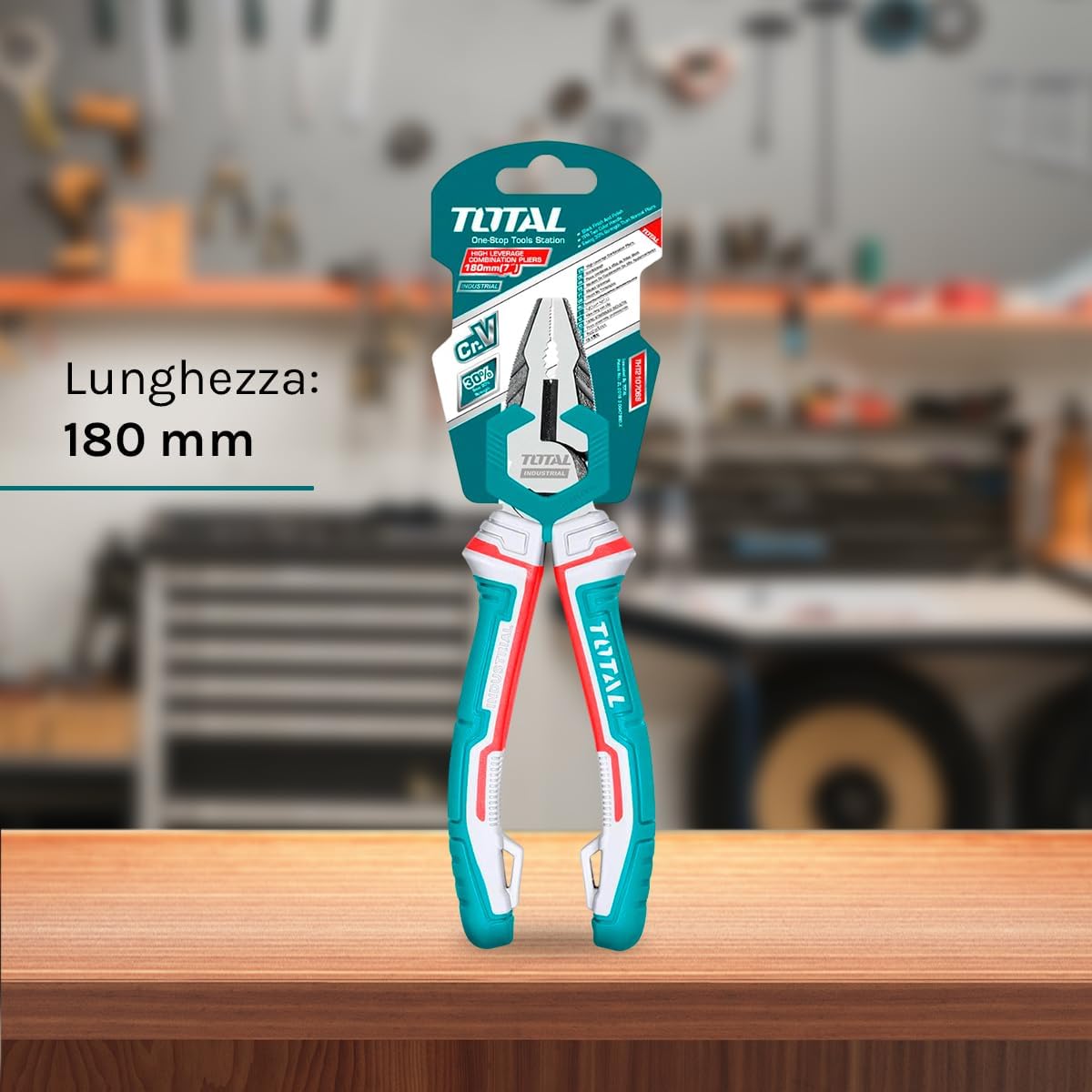 TOTAL - Pinza Universale Rinforzata | Massima Resistenza e Robustezza | Cromo Vanadio | Manico ergonomico in Fibra | Fissaggio per Protezione Anticaduta | Lunghezza: 180 mm