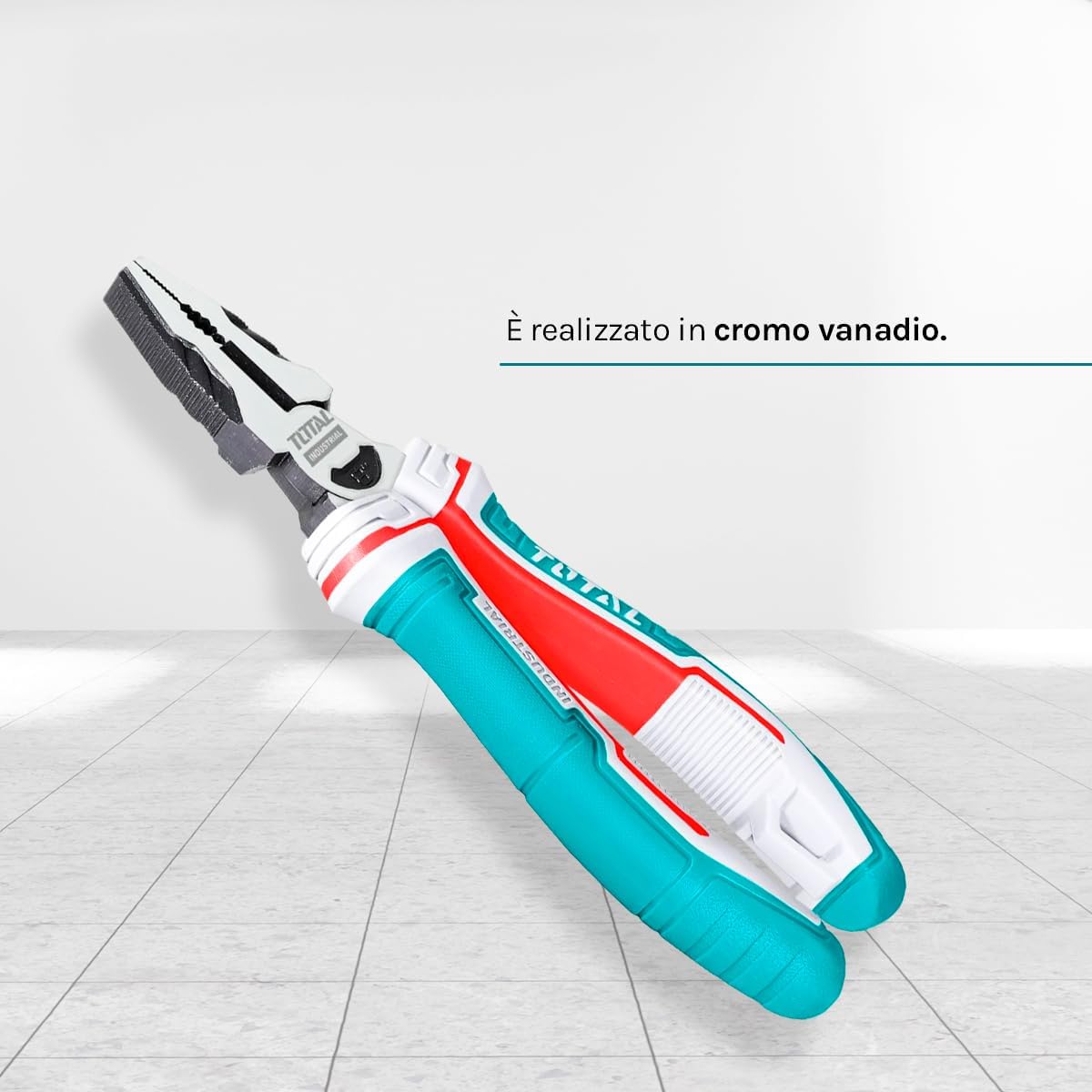 TOTAL - Pinza Universale Rinforzata | Massima Resistenza e Robustezza | Cromo Vanadio | Manico ergonomico in Fibra | Fissaggio per Protezione Anticaduta | Lunghezza: 180 mm