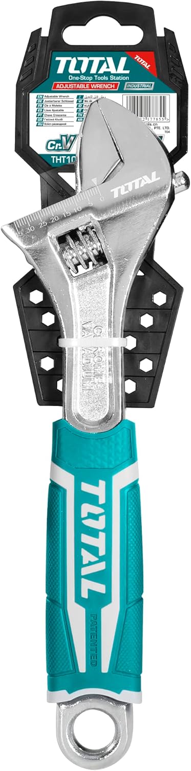 TOTAL - Chiave Regolabile a Rullino | Manico Ergonomico Bimateriale | Acciaio al Cromo-Vanadio | Compatibile con Cinghia per Serranda, Ruota Ponteggio, Rullo Antigoccia, Lega di Acciaio, 250 mm