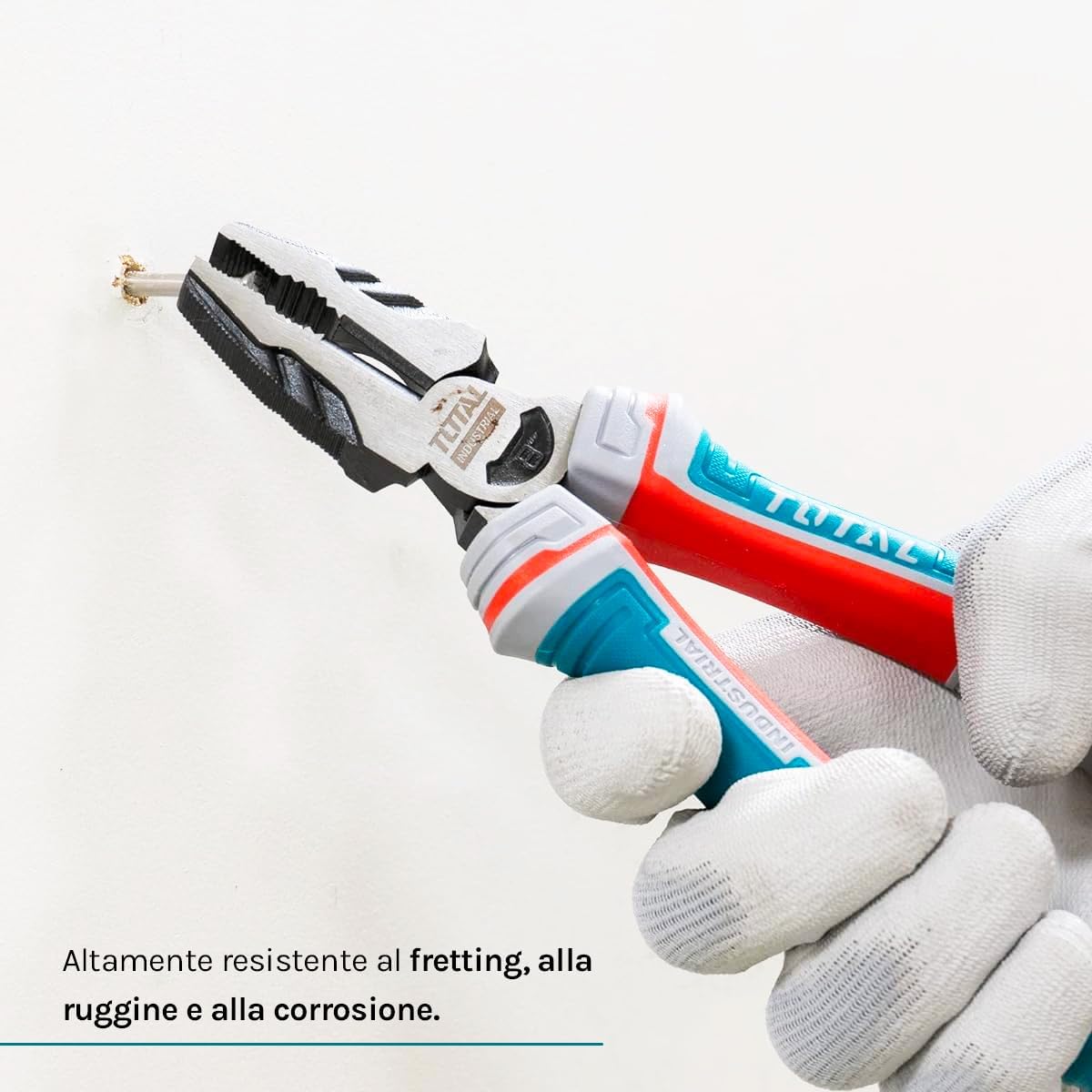 TOTAL - Pinza Universale Rinforzata | Massima Resistenza e Robustezza | Cromo Vanadio | Manico ergonomico in Fibra | Fissaggio per Protezione Anticaduta | Lunghezza: 180 mm