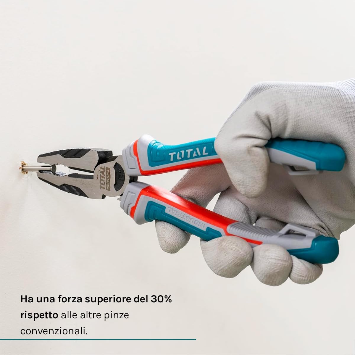 TOTAL - Pinza Universale Rinforzata | Massima Resistenza e Robustezza | Cromo Vanadio | Manico ergonomico in Fibra | Fissaggio per Protezione Anticaduta | Lunghezza: 180 mm