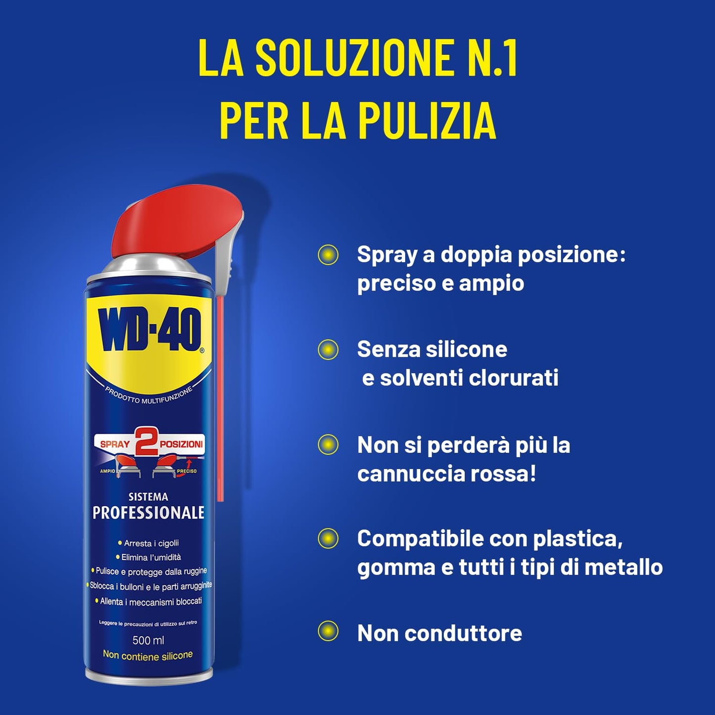 WD-40 - Prodotto Multifunzione - Lubrificante Spray Doppia Posizione - Elimina i cigolii, sblocca, idrorepellente, previene la ruggine - Per tutti i metalli, plastica, gomma - Senza silicone - 6x500ml