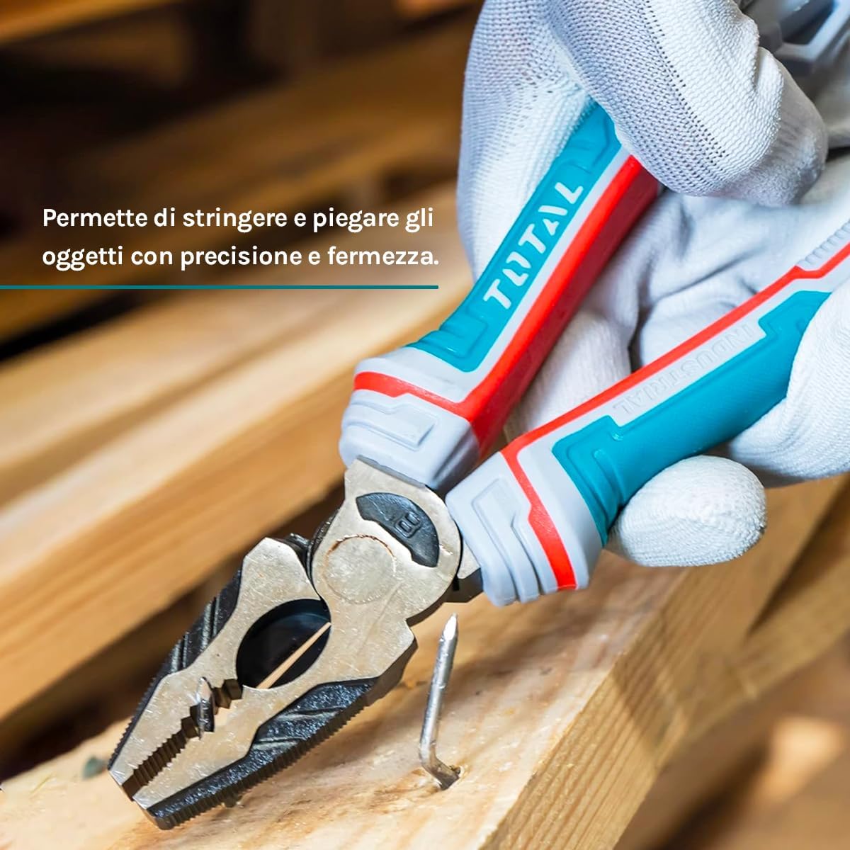 TOTAL - Pinza Universale Rinforzata | Massima Resistenza e Robustezza | Cromo Vanadio | Manico ergonomico in Fibra | Fissaggio per Protezione Anticaduta | Lunghezza: 180 mm