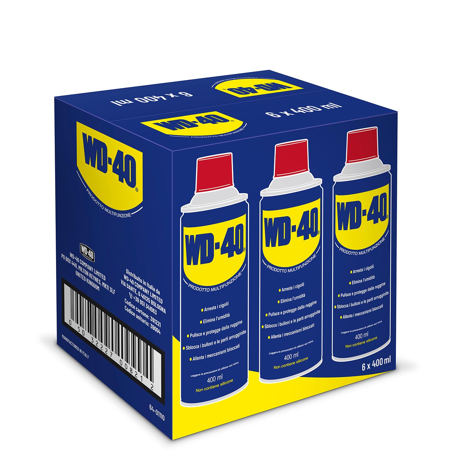 WD-40 - Prodotto Multifunzione - Lubrificante Spray Doppia Posizione - Elimina i cigolii, sblocca, idrorepellente, previene la ruggine - Per tutti i metalli, plastica, gomma - Senza silicone - 6x500ml