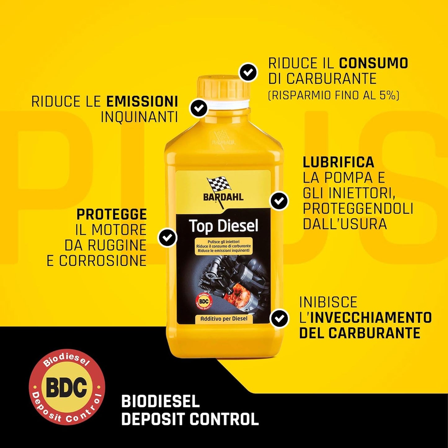 Bardahl - Additivo Top Diesel, Lubrifica la Pompa di Alta Pressione, Protegge Tutto il Sistema di Alimentazione, Riduce i Consumi di Carburante, 1 Litro