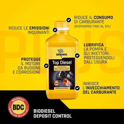 Bardahl - Additivo Top Diesel, Lubrifica la Pompa di Alta Pressione, Protegge Tutto il Sistema di Alimentazione, Riduce i Consumi di Carburante, 1 Litro