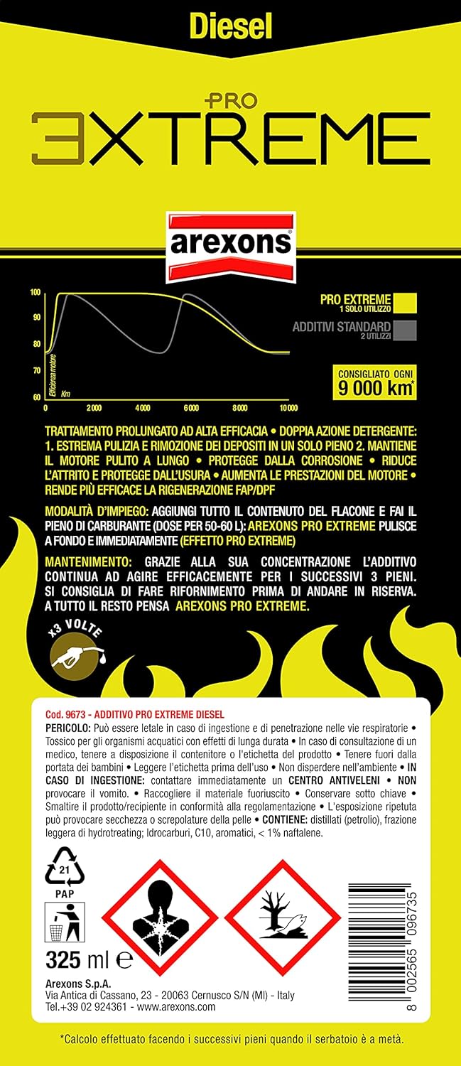 AREXONS Additivo PRO Extreme Diesel, 325 ml, Adatto per Tutti Motori Gasolio, 3 Volte più Concentrato, Protegge dalla Corrosione, Mantiene Motore Pulito, Migliora Le Prestazioni del Motore Diesel