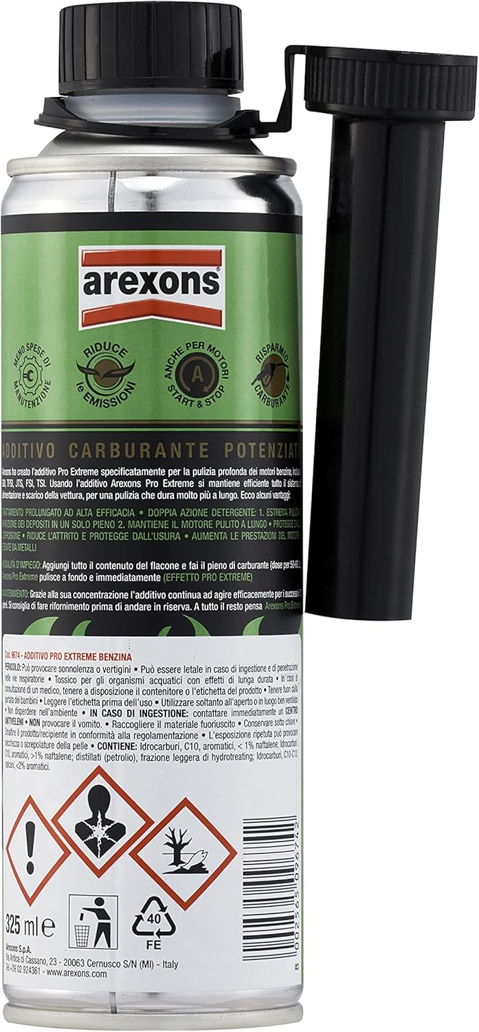 Arexons Additivo Pro Extreme Benzina, 325 ml, Adatto per Tutti Motori Benzina, 3 Volte Più Concentrato, Rimuove Depositi, Previene Ruggine, Mantiene Motore Pulito, Migliora le Prestazioni del Motore