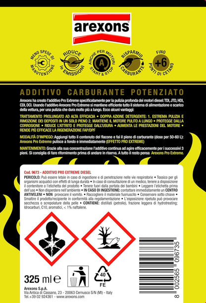 AREXONS Additivo PRO Extreme Diesel, 325 ml, Adatto per Tutti Motori Gasolio, 3 Volte più Concentrato, Protegge dalla Corrosione, Mantiene Motore Pulito, Migliora Le Prestazioni del Motore Diesel